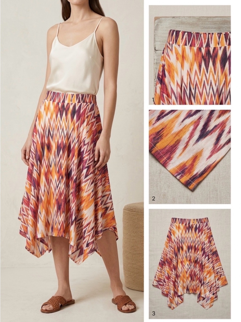 new directions Multi-Color Zigzag Asymmetrical Handkerchief-Hem Skirt